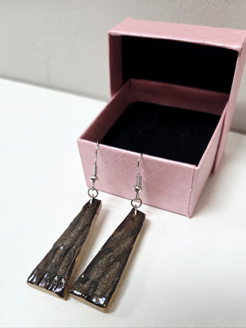 Handmade Brown Gloss Drop Earrings